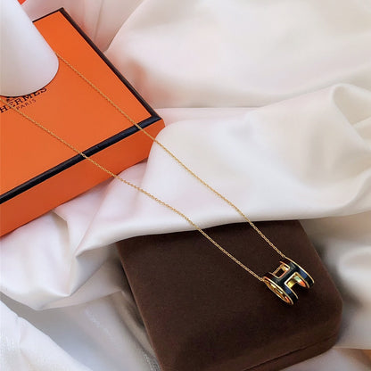 [Novalux]HM CLIC BLACK ENAMEL GOLD NECKLACE