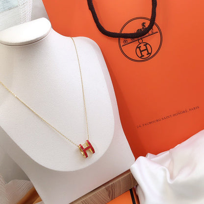 [Novalux]HM CLIC RED ENAMEL GOLD NECKLACE