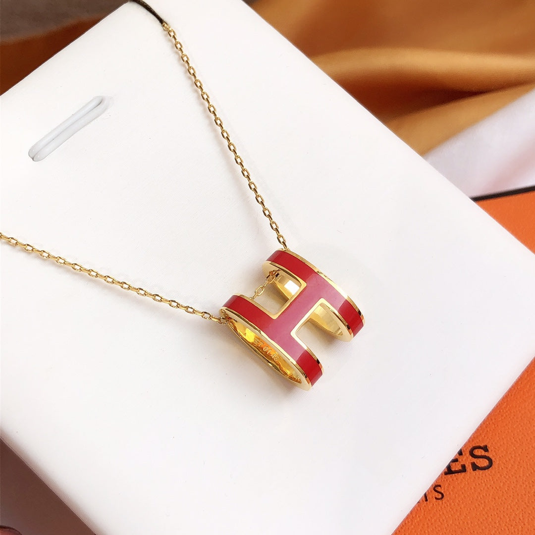 [Novalux]HM CLIC RED ENAMEL GOLD NECKLACE