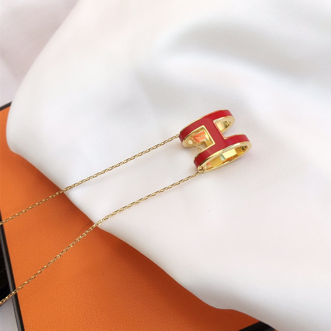 [Novalux]HM CLIC RED ENAMEL GOLD NECKLACE