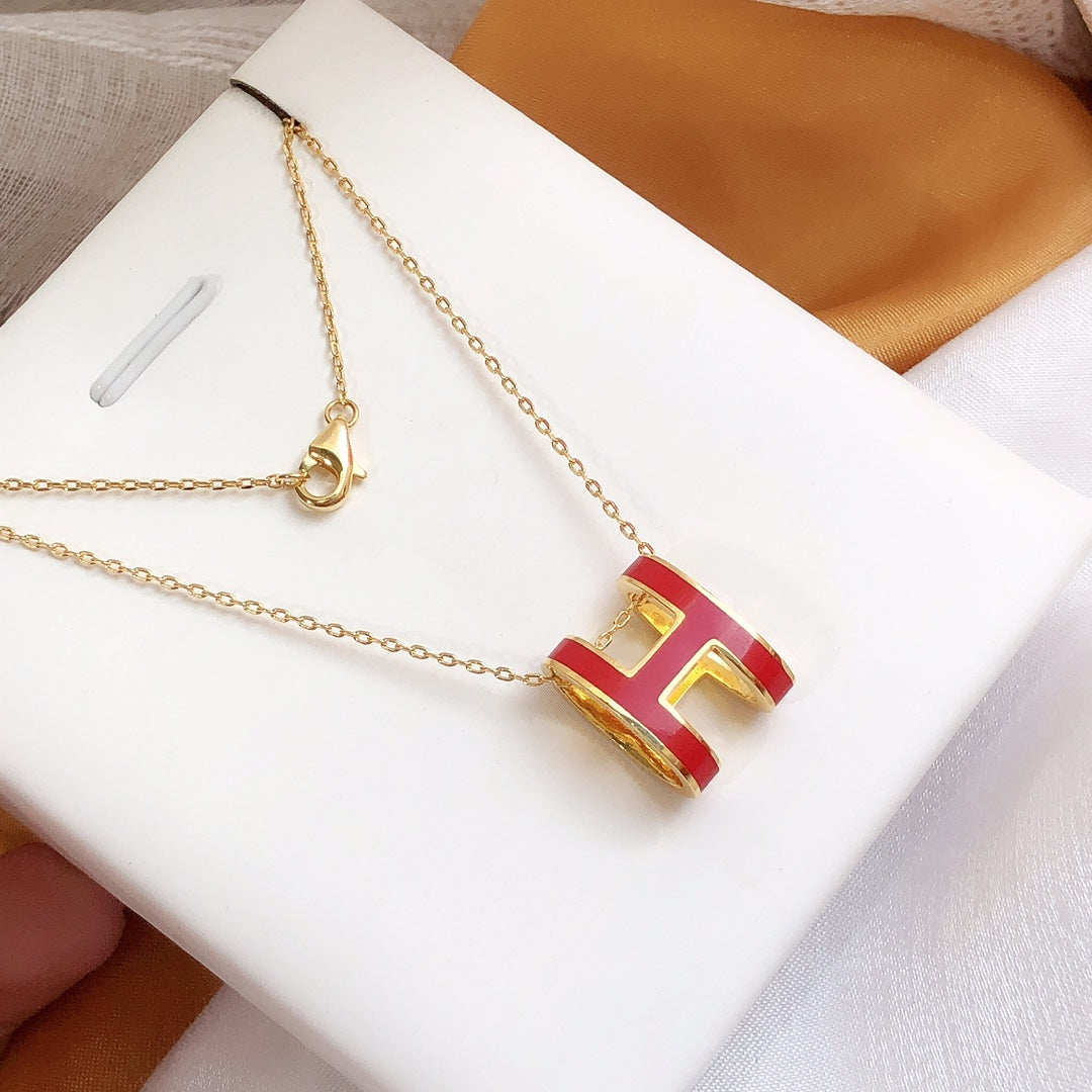 [Novalux]HM CLIC RED ENAMEL GOLD NECKLACE