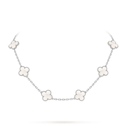 [Novalux]CLASSIC LUCKY 10-MOTIF CLOVER NECKLACE WHITE GOLD COLLECTION