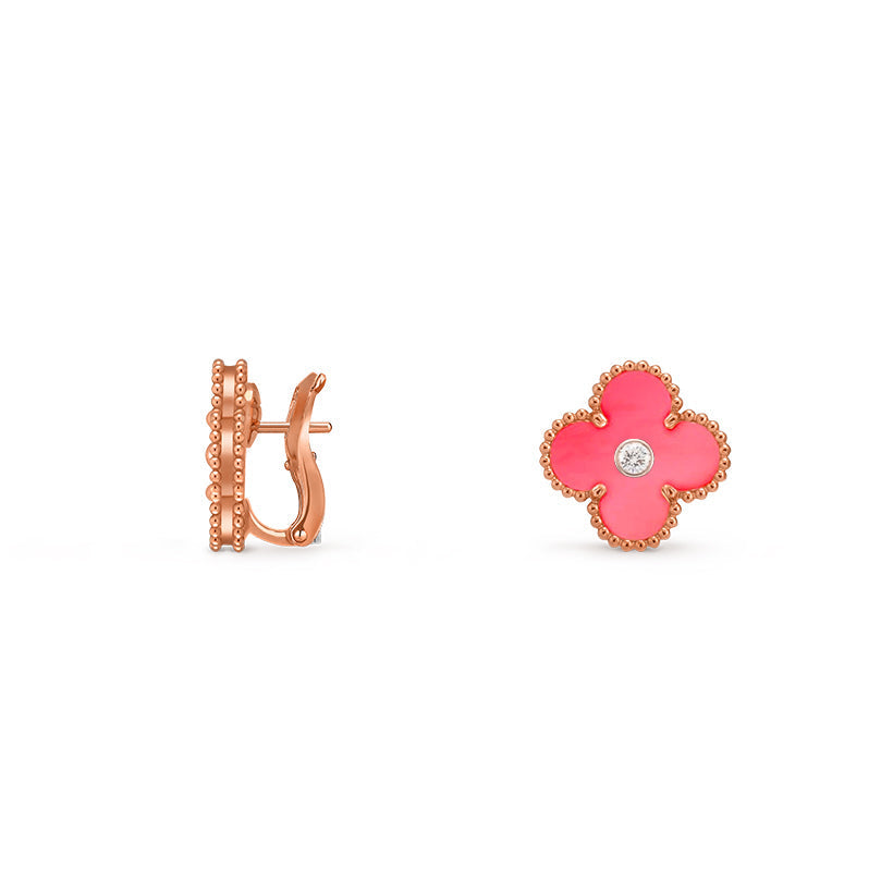 [Novalux]15MM CLOVER FLOWER STUD EARRINGS DIAMOND-ROSE GOLD COLLECTION