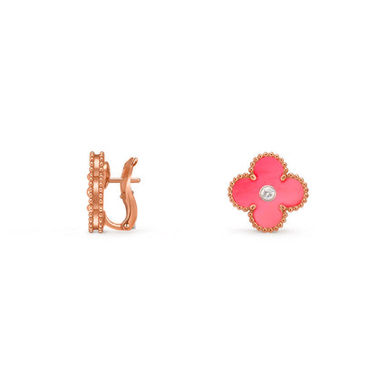 [Novalux]15MM CLOVER FLOWER STUD EARRINGS DIAMOND-ROSE GOLD COLLECTION