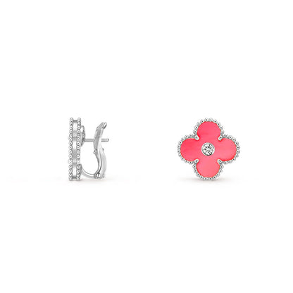 [Novalux]15MM CLOVER FLOWER STUD EARRINGS DIAMOND-WHITE GOLD COLLECTION
