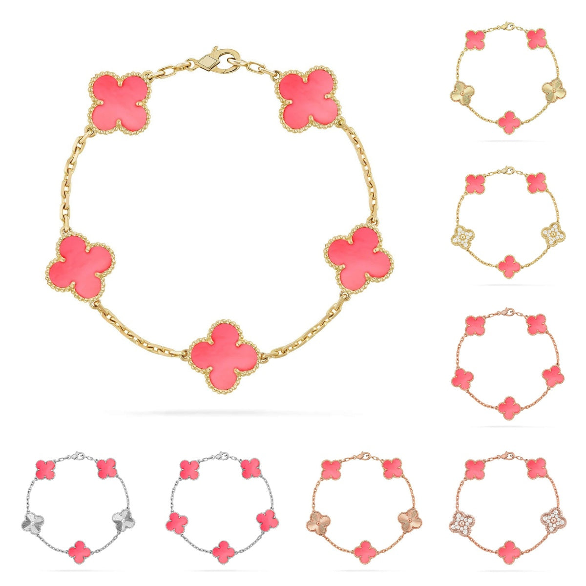 [Novalux]LUCKY CLOVER 5-MOTIF BRACELET - PINK MOTHER-OF-PEARL COLLECTION