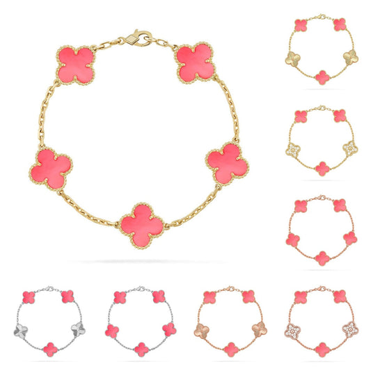 [Novalux]LUCKY CLOVER 5-MOTIF BRACELET - PINK MOTHER-OF-PEARL COLLECTION
