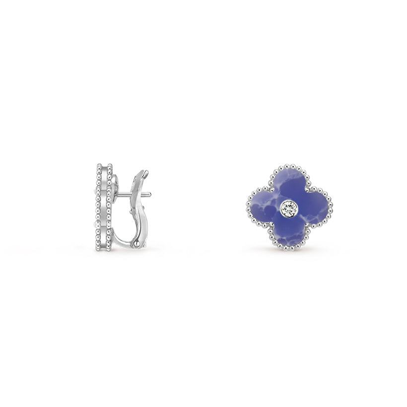 [Novalux]15MM CLOVER FLOWER STUD EARRINGS DIAMOND-WHITE GOLD COLLECTION