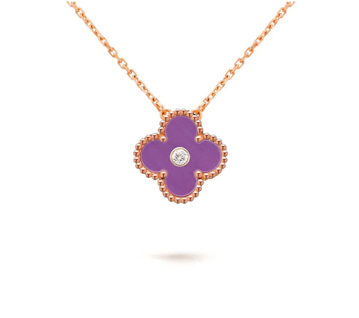 [Novalux]15MM CLOVER FLOWER DIAMOND PENDANT NECKLACE COLLECTION