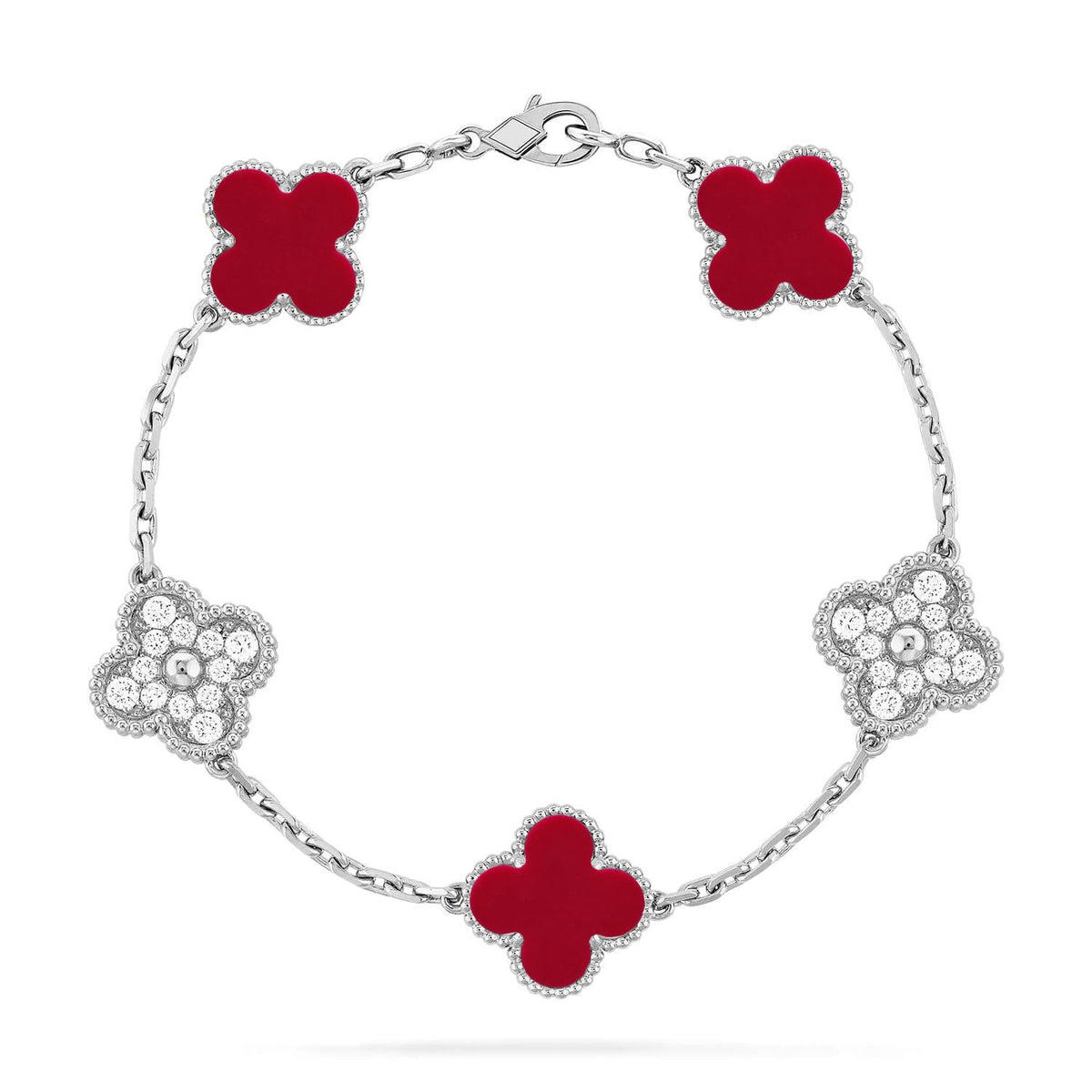 [Novalux]LUCKY CLOVER 5-MOTIF BRACELET - RED CARNELIAN COLLECTION