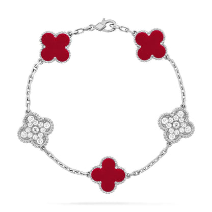 [Novalux]LUCKY CLOVER 5-MOTIF BRACELET - RED CARNELIAN COLLECTION