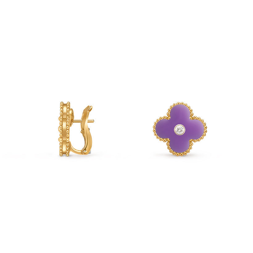 [Novalux]15MM CLOVER FLOWER STUD EARRINGS DIAMOND-GOLD COLLECTION