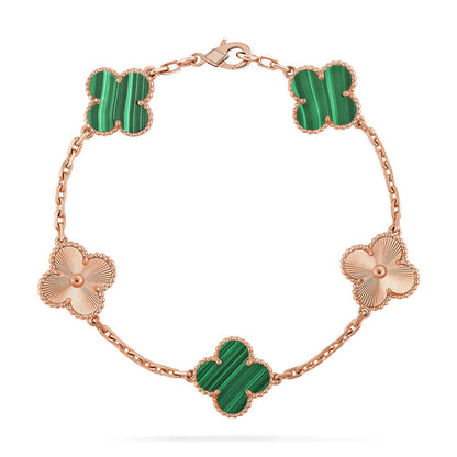 [Novalux]LUCKY CLOVER 5-MOTIF BRACELET - MALACHITE COLLECTION