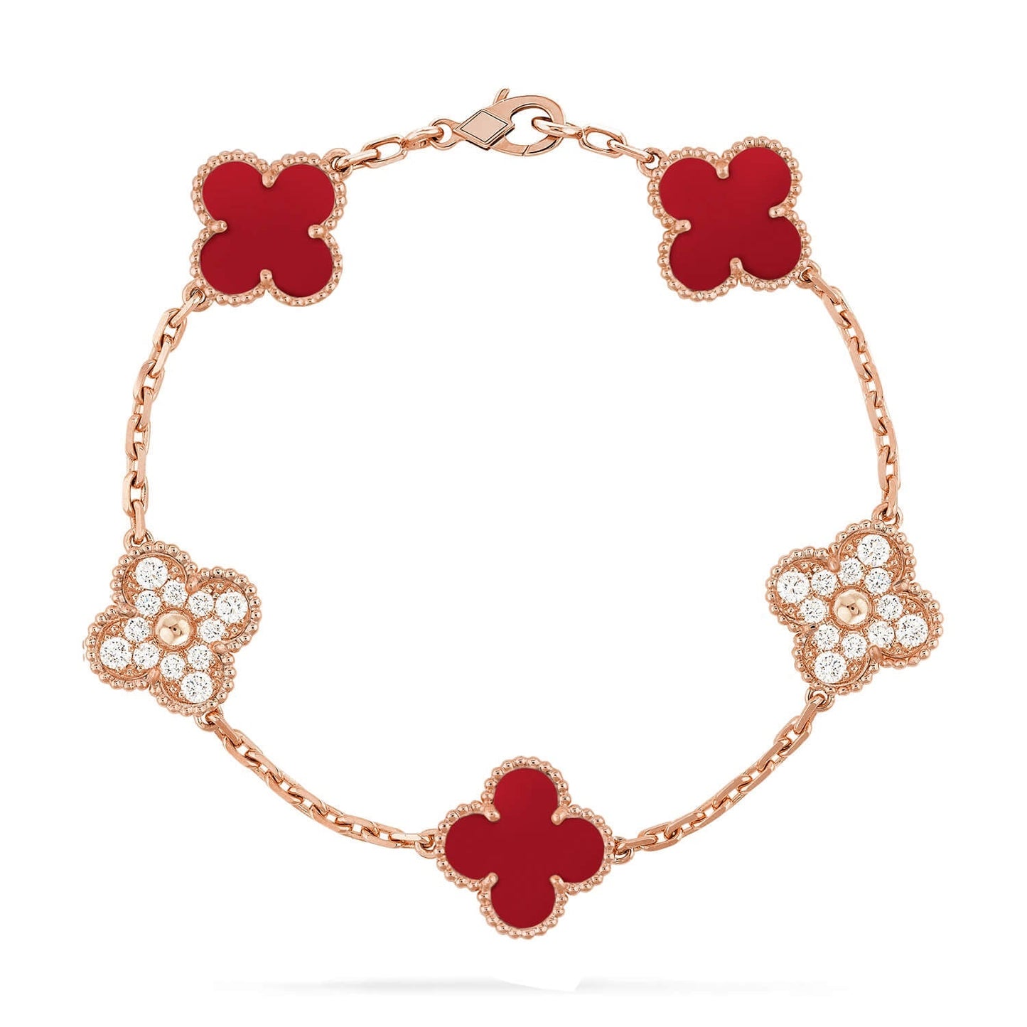 [Novalux]LUCKY CLOVER 5-MOTIF BRACELET - RED CARNELIAN COLLECTION