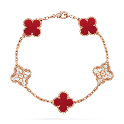 [Novalux]LUCKY CLOVER 5-MOTIF BRACELET - RED CARNELIAN COLLECTION