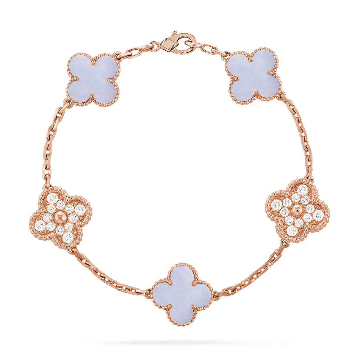 [Novalux]LUCKY CLOVER 5-MOTIF BRACELET - PURPLE CHALCEDONY COLLECTION