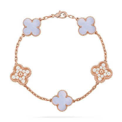 [Novalux]LUCKY CLOVER 5-MOTIF BRACELET - PURPLE CHALCEDONY COLLECTION