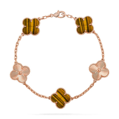 [Novalux]LUCKY CLOVER 5-MOTIF BRACELET -  TIGER’S EYE COLLECTION