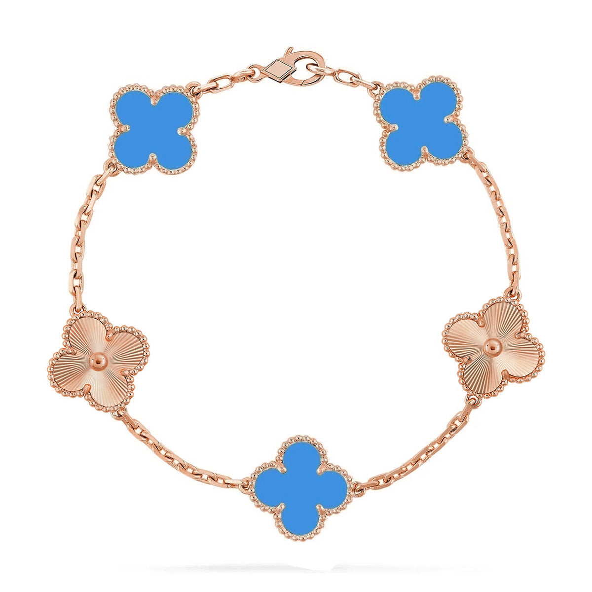 [Novalux]LUCKY CLOVER 5-MOTIF BRACELET - BLUE AGATE COLLECTION