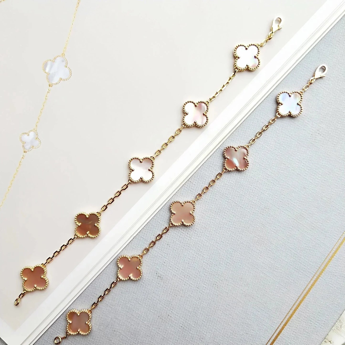 [Novalux]LUCKY CLOVER 5-MOTIF BRACELET - PINK MOTHER-OF-PEARL COLLECTION