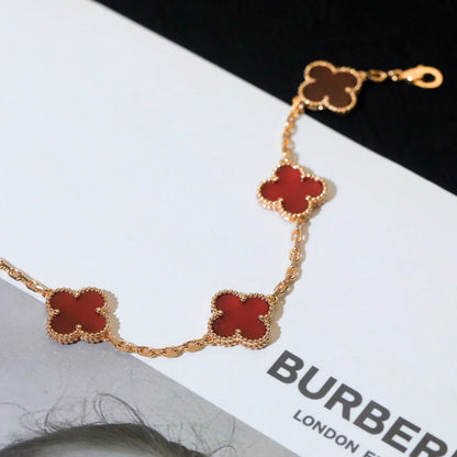 [Novalux]LUCKY CLOVER 5-MOTIF BRACELET - RED CARNELIAN COLLECTION