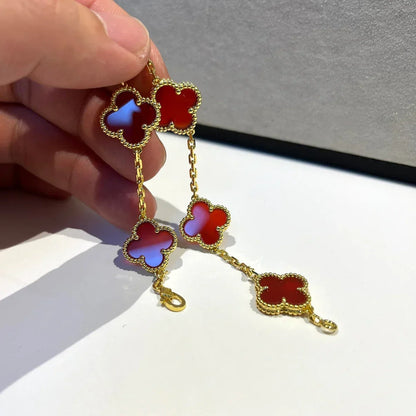 [Novalux]LUCKY CLOVER 5-MOTIF BRACELET - RED CARNELIAN COLLECTION