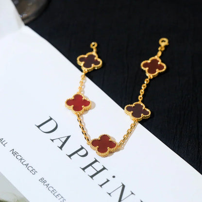 [Novalux]LUCKY CLOVER 5-MOTIF BRACELET - RED CARNELIAN COLLECTION