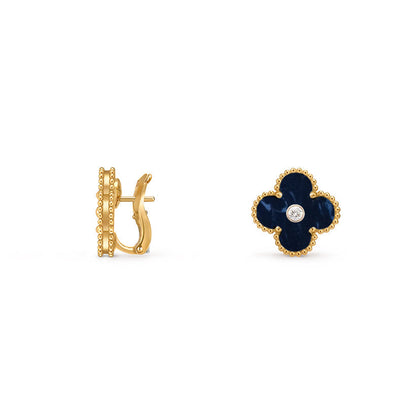 [Novalux]15MM CLOVER FLOWER STUD EARRINGS DIAMOND-GOLD COLLECTION
