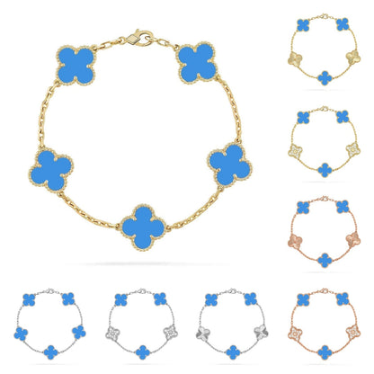 [Novalux]LUCKY CLOVER 5-MOTIF BRACELET - BLUE AGATE COLLECTION