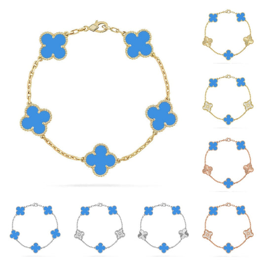 [Novalux]LUCKY CLOVER 5-MOTIF BRACELET - BLUE AGATE COLLECTION