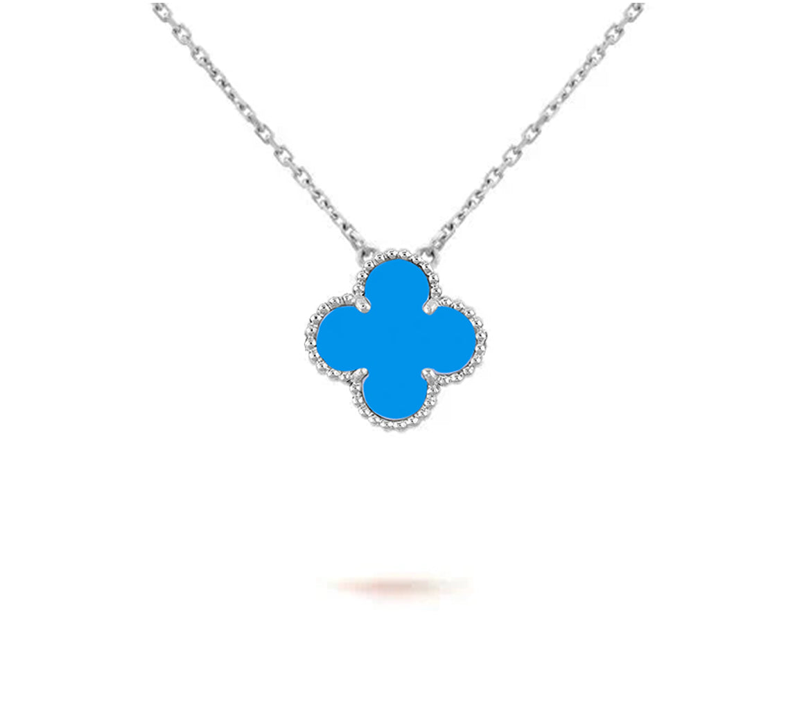 [Novalux]15MM CLOVER FLOWER PENDANT NECKLACE WHITE GOLD COLLECTION