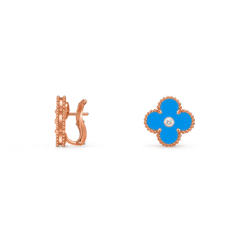 [Novalux]15MM CLOVER FLOWER STUD EARRINGS DIAMOND-ROSE GOLD COLLECTION