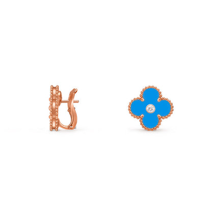 [Novalux]15MM CLOVER FLOWER STUD EARRINGS DIAMOND-ROSE GOLD COLLECTION