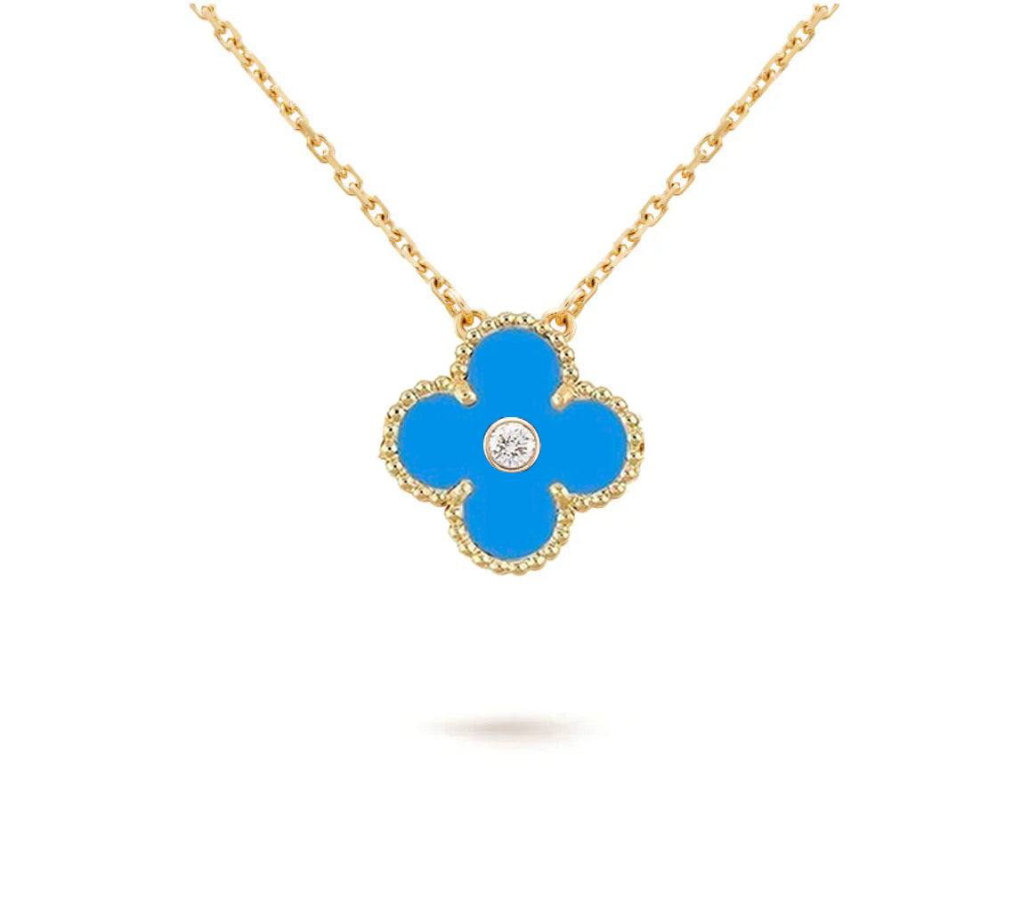 [Novalux]15MM CLOVER FLOWER DIAMOND PENDANT NECKLACE COLLECTION