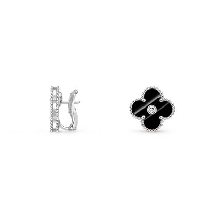 [Novalux]15MM CLOVER FLOWER STUD EARRINGS DIAMOND-WHITE GOLD COLLECTION