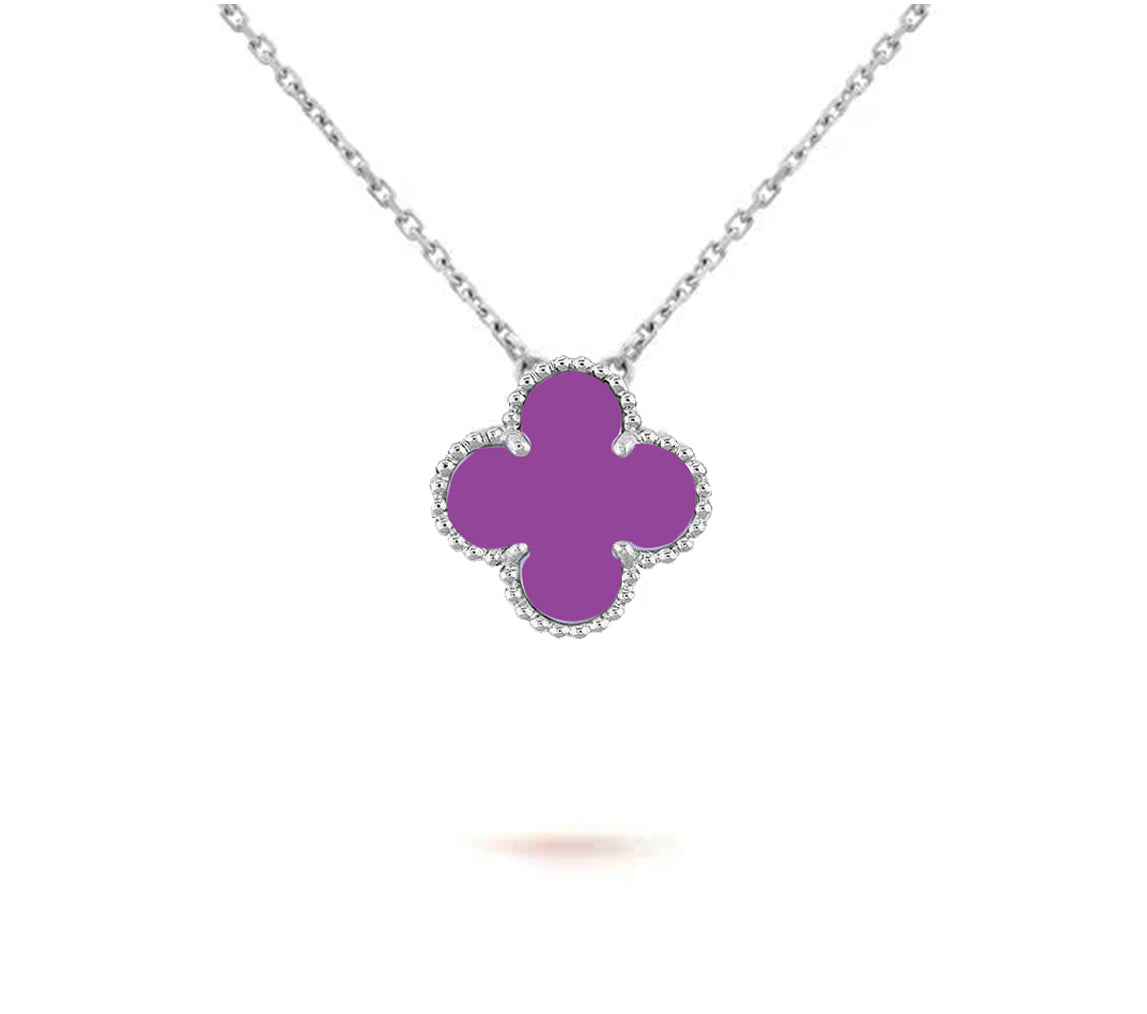 [Novalux]15MM CLOVER FLOWER PENDANT NECKLACE WHITE GOLD COLLECTION