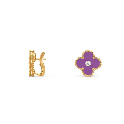 [Novalux]15MM CLOVER FLOWER STUD EARRINGS DIAMOND-GOLD COLLECTION