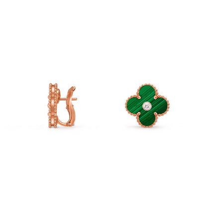 [Novalux]15MM CLOVER FLOWER STUD EARRINGS DIAMOND-ROSE GOLD COLLECTION