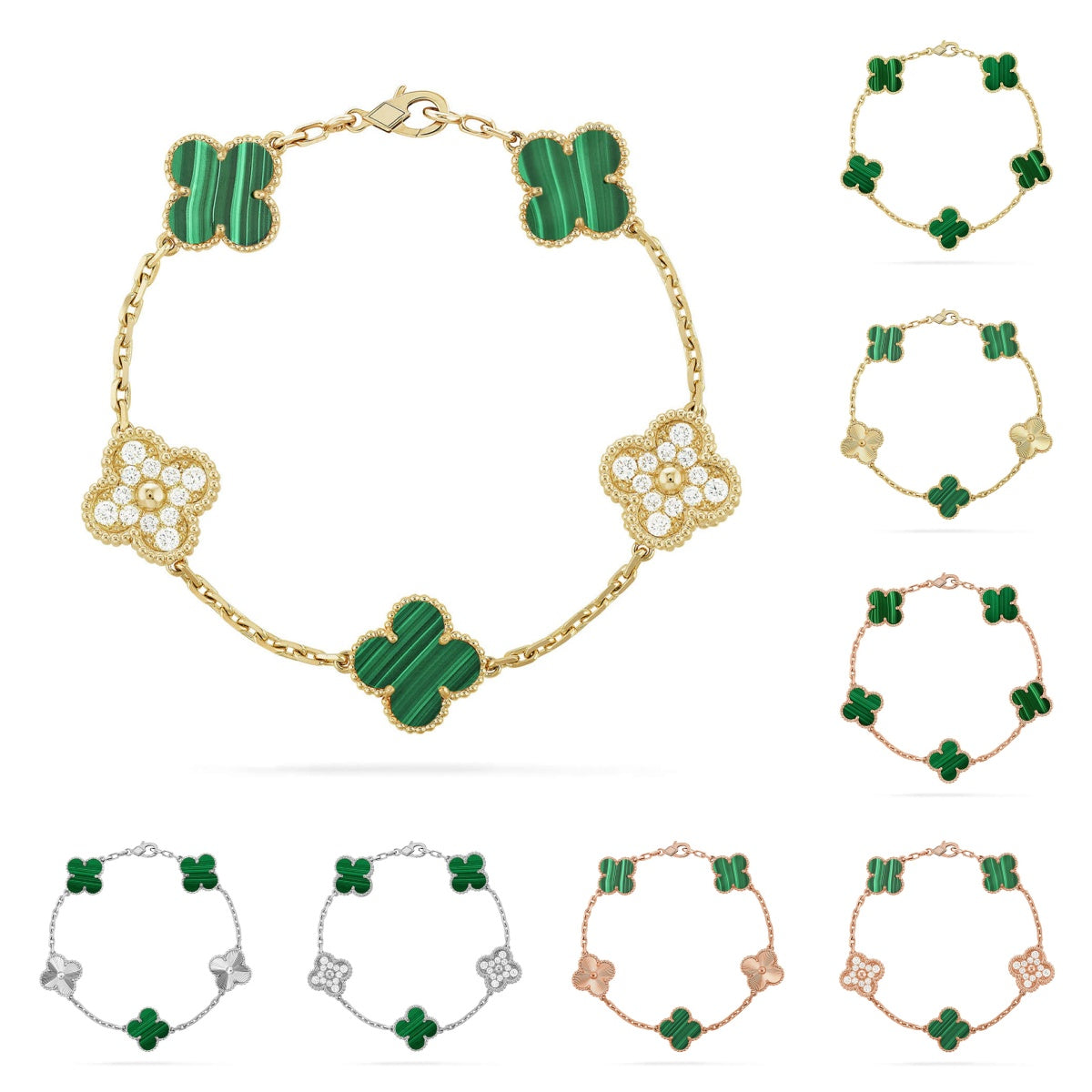 [Novalux]LUCKY CLOVER 5-MOTIF BRACELET - MALACHITE COLLECTION