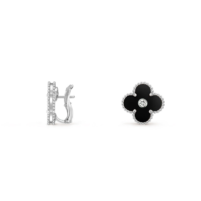 [Novalux]15MM CLOVER FLOWER STUD EARRINGS DIAMOND-WHITE GOLD COLLECTION