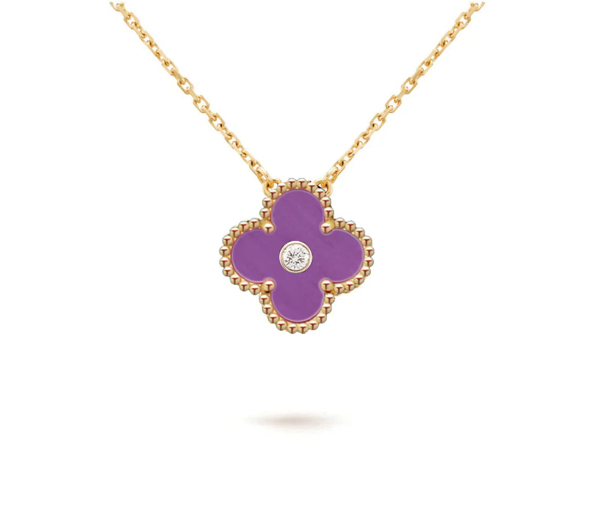 [Novalux]15MM CLOVER FLOWER DIAMOND PENDANT NECKLACE COLLECTION