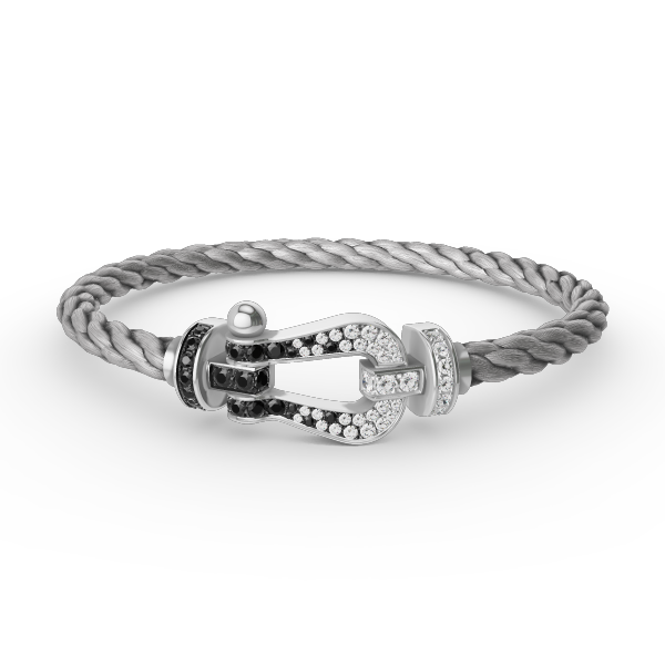 [Novalux]FORCE LARGE HORSESHOE BLACK & WHITE DIAMOND BRACELET - WHITE GOLD