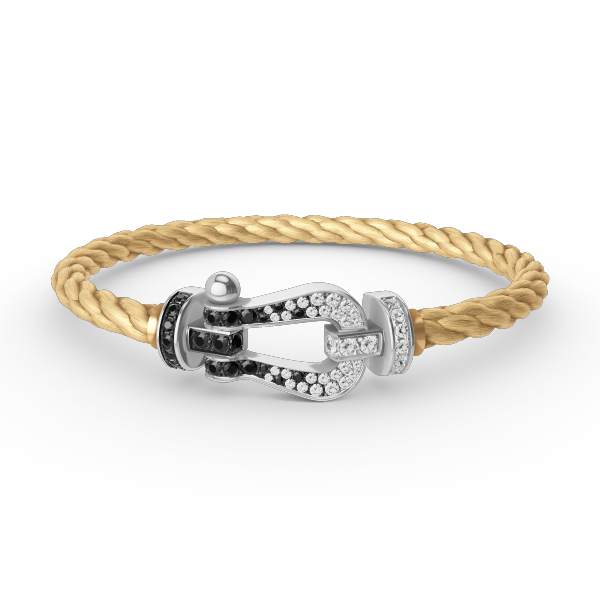 [Novalux]FORCE LARGE HORSESHOE BLACK & WHITE DIAMOND BRACELET - WHITE GOLD