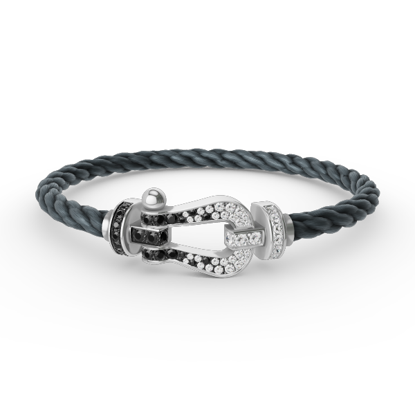 [Novalux]FORCE LARGE HORSESHOE BLACK & WHITE DIAMOND BRACELET - WHITE GOLD