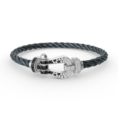 [Novalux]FORCE LARGE HORSESHOE BLACK & WHITE DIAMOND BRACELET - WHITE GOLD