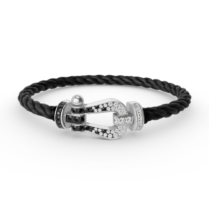 [Novalux]FORCE LARGE HORSESHOE BLACK & WHITE DIAMOND BRACELET - WHITE GOLD