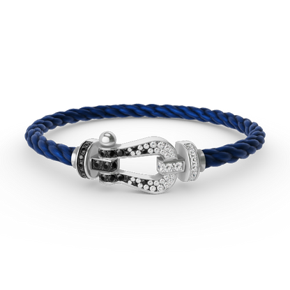 [Novalux]FORCE LARGE HORSESHOE BLACK & WHITE DIAMOND BRACELET - WHITE GOLD
