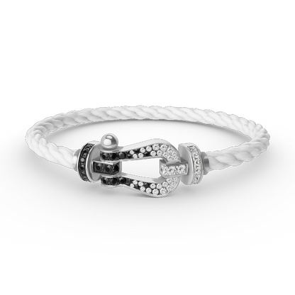 [Novalux]FORCE LARGE HORSESHOE BLACK & WHITE DIAMOND BRACELET - WHITE GOLD