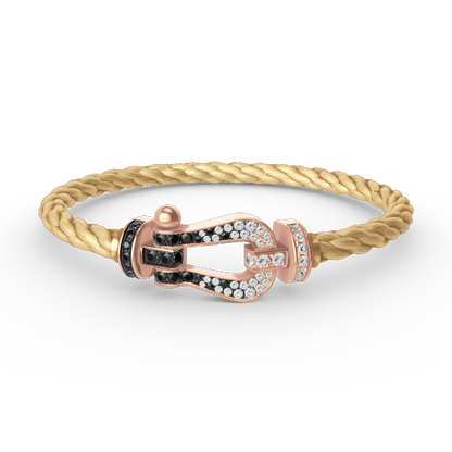 [Novalux]FORCE LARGE HORSESHOE BLACK & WHITE DIAMOND BRACELET - ROSE GOLD
