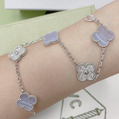 [Novalux]LUCKY CLOVER 5-MOTIF BRACELET - PURPLE CHALCEDONY COLLECTION